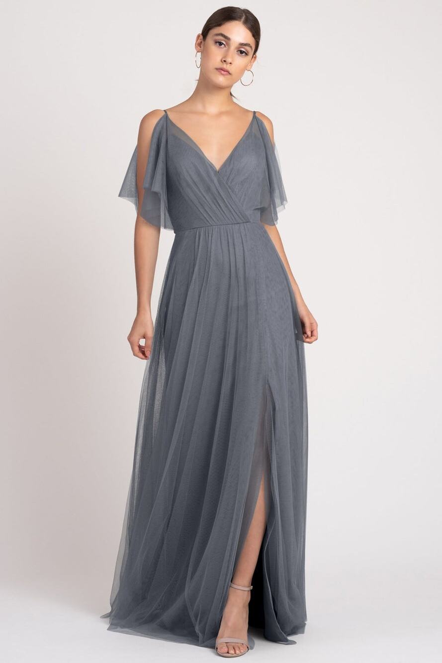 Jenny Yoo Women's Size 14 Bridesmaid Aeryn Maxi Dress Sleeveless Hydrangea Gray